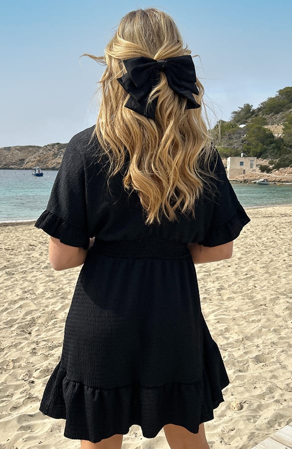 Smocked Low Back Jurk Zwart – shoparchief, foto 3