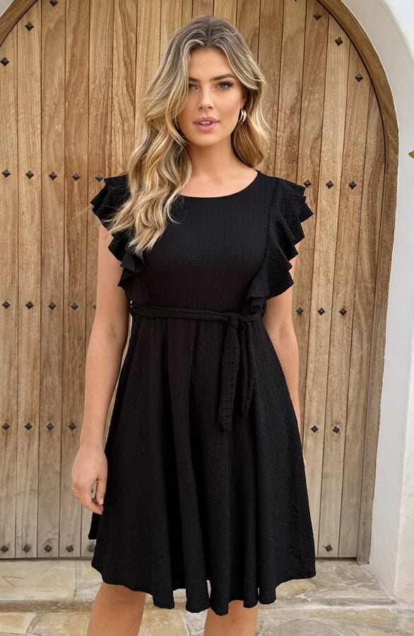 Smocked Ruches Jurk Zwart – shoparchief, foto 1