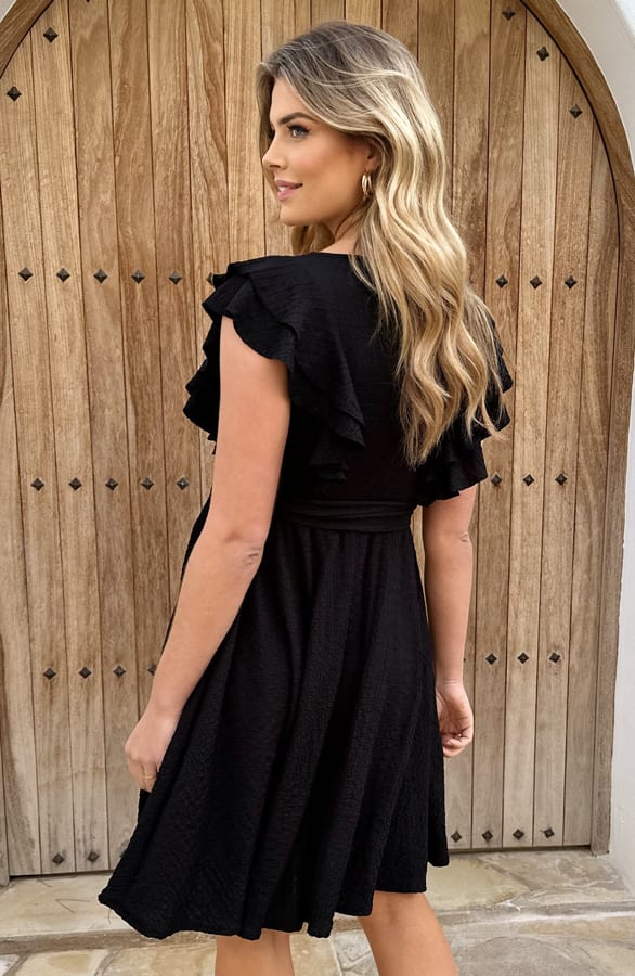 Smocked Ruches Jurk Zwart – shoparchief, foto 3