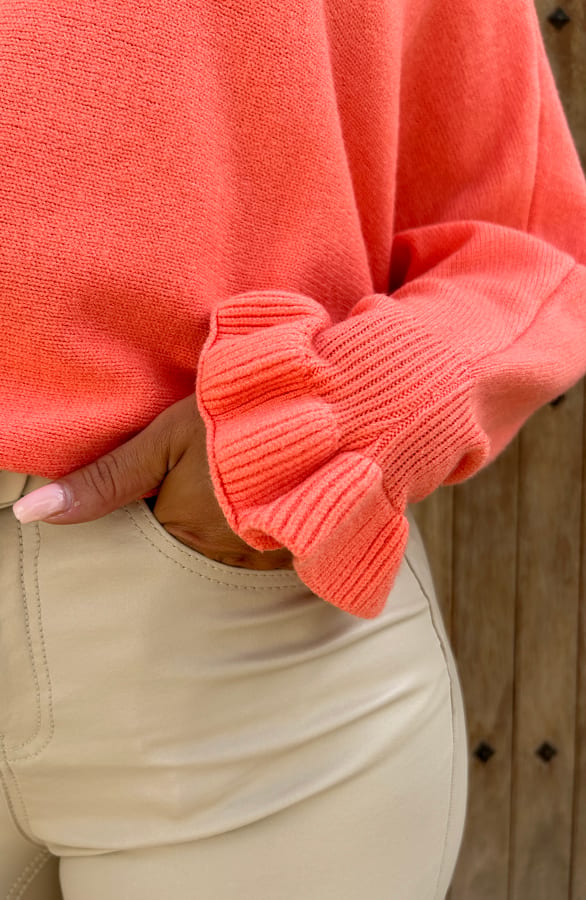 Soft Trui Ruffle Mouwen Koraal – shoparchief, foto 4