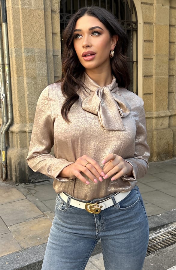 Strik Blouse Dames Goud – shoparchief, foto 3
