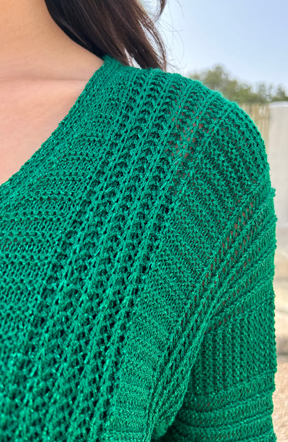 V-Hals Gehaakte Lurex Trui Dark Green – shoparchief, foto 5