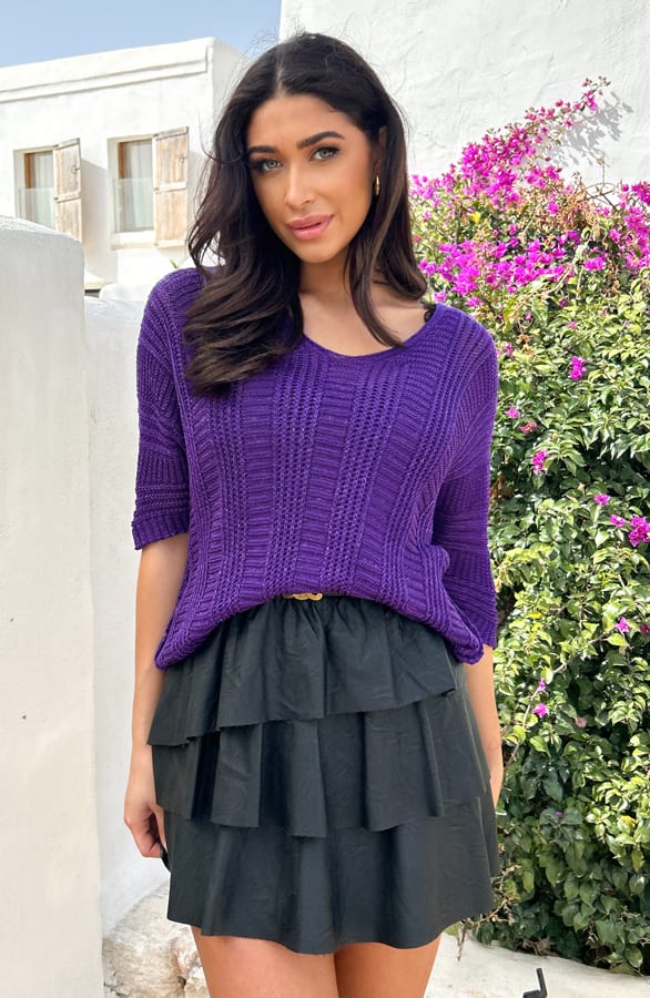 V-Hals Gehaakte Lurex Trui Dark Purple – shoparchief, foto 1