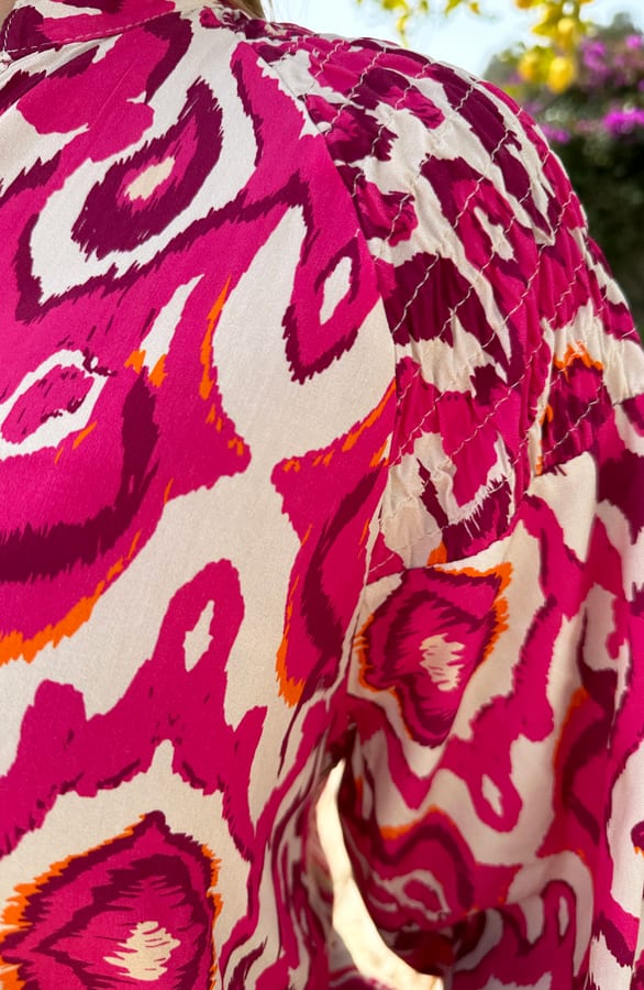 V-hals Blouse Schouderdetail Fuchsia – shoparchief, foto 5
