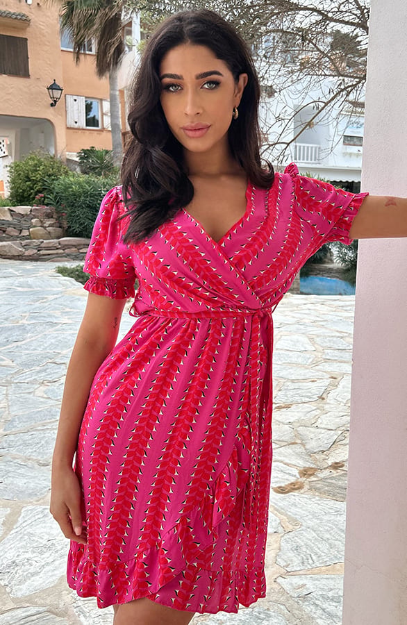 V-hals Jurk Ruffle Overslag Roze – shoparchief, foto 2