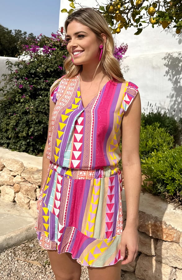 V-hals Multicolor Aztec Ruffle Top 2.0 – shoparchief, foto 7