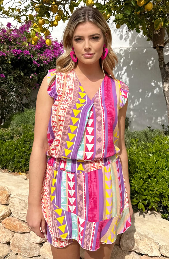 V-hals Multicolor Aztec Ruffle Top 2.0 – shoparchief, foto 5