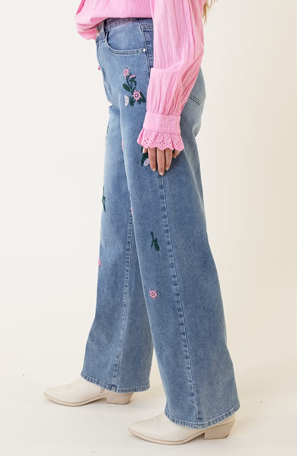 Embroidery High Waist Flower Jeans Straight – shoparchief, foto 2