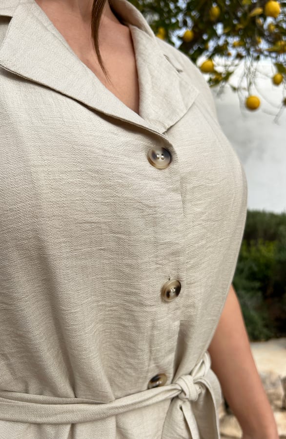 Knopen Midi Jurk Beige – shoparchief, foto 4