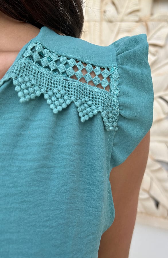 Ruffle V-Hals Top Sevilla Mint – shoparchief, foto 5