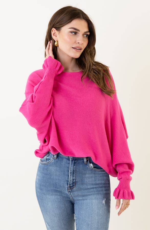 Soft Trui Ruffle Mouwen Fuchsia – shoparchief, foto 3