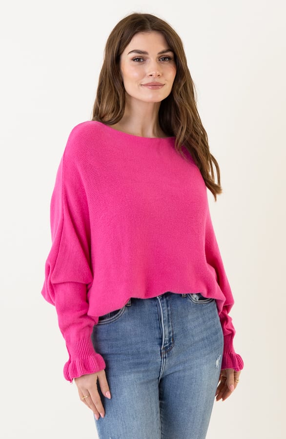 Soft Trui Ruffle Mouwen Fuchsia – shoparchief, foto 2