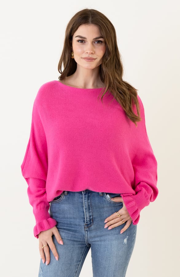 Soft Trui Ruffle Mouwen Fuchsia – shoparchief, foto 1