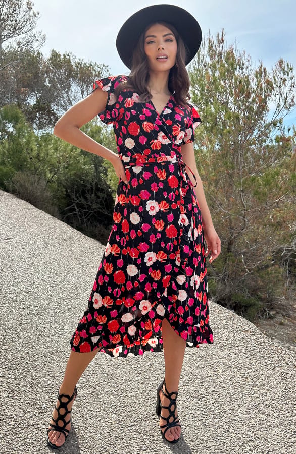 Bloemen Midi Jurk Zwart