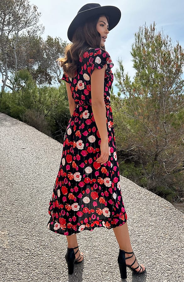 Bloemen Midi Jurk Zwart – jurken, foto 2