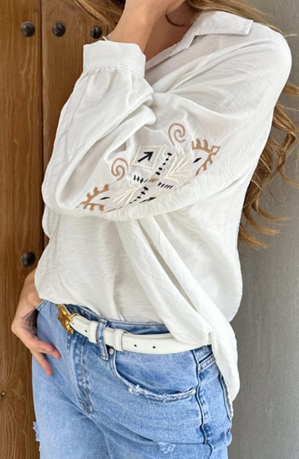 Blouse Embroidery Sleeve Ecru – shoparchief, foto 3