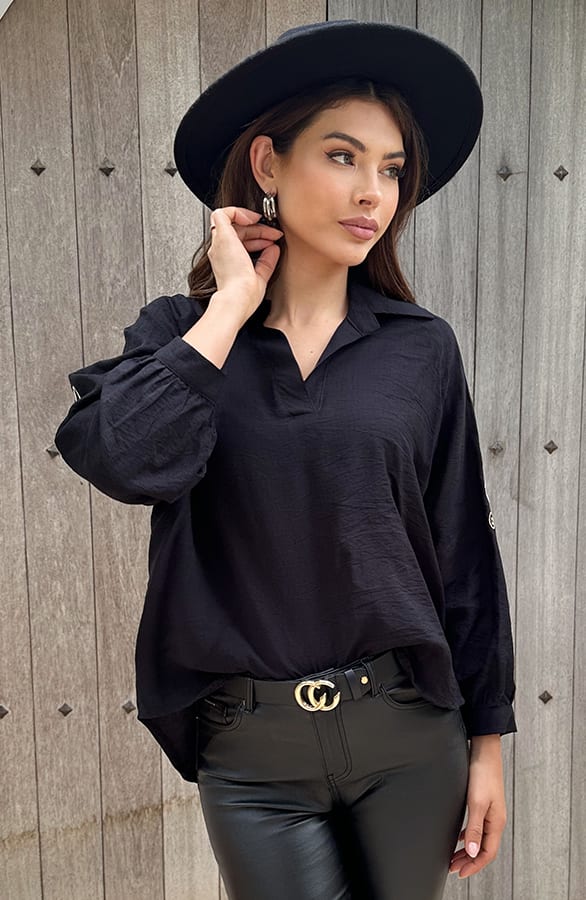 Blouse Embroidery Sleeve Zwart – shoparchief, foto 4