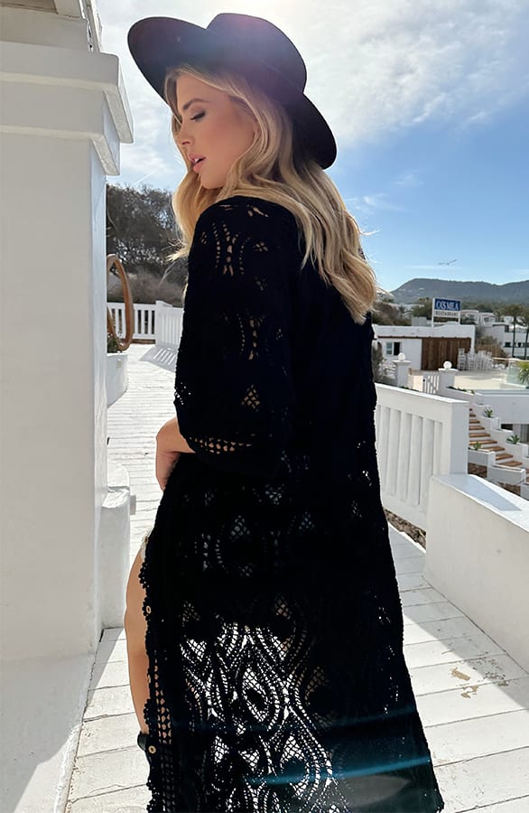 Boho Kimono Lang Gehaakt Zwart – shoparchief, foto 4