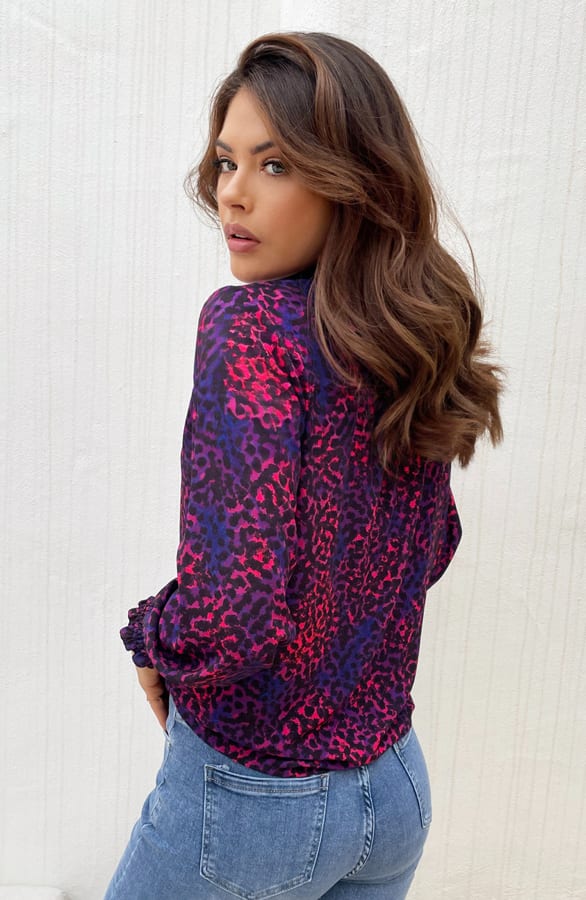 Col Blouse Leopard Dark Purple – shoparchief, foto 3