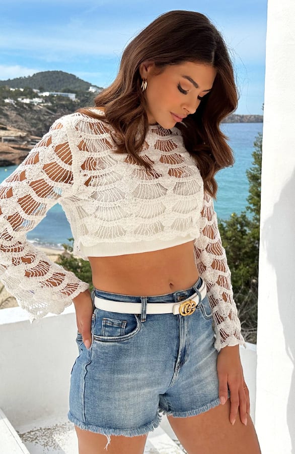 Cropped Trui Gehaakt Wit – shoparchief, foto 3