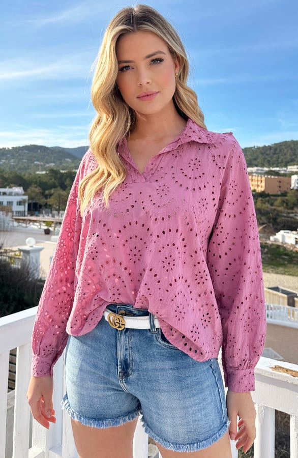 Embroidery Oversized Blouse Dust Roze – shoparchief, foto 2