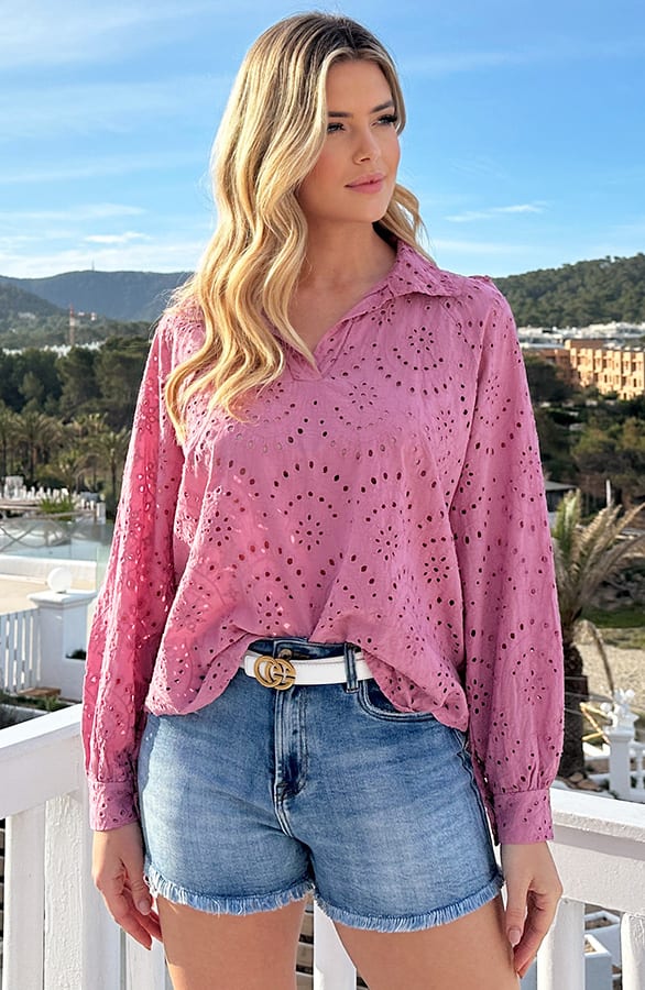Embroidery Oversized Blouse Dust Roze – shoparchief, foto 4