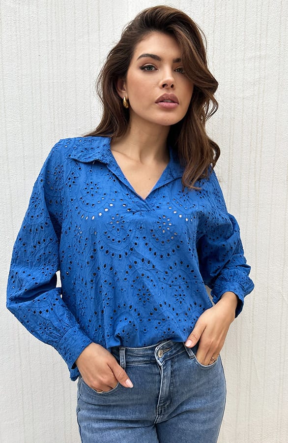 Embroidery Oversized Blouse Kobalt – shoparchief, foto 5