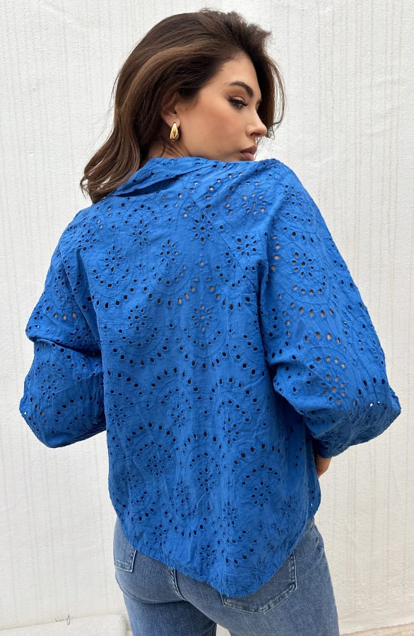 Embroidery Oversized Blouse Kobalt – shoparchief, foto 2