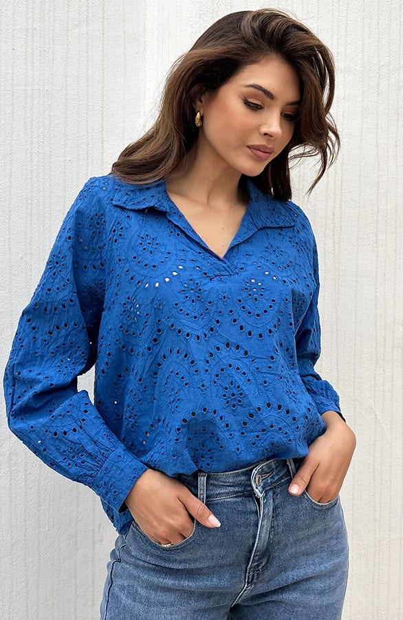 Embroidery Oversized Blouse Kobalt – shoparchief, foto 1