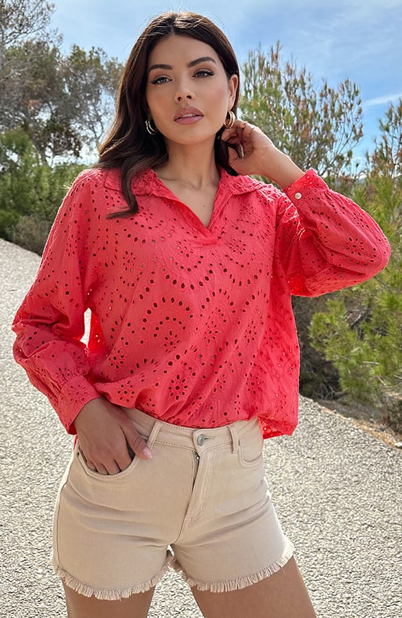 Embroidery Oversized Blouse Koraal – shoparchief, foto 1