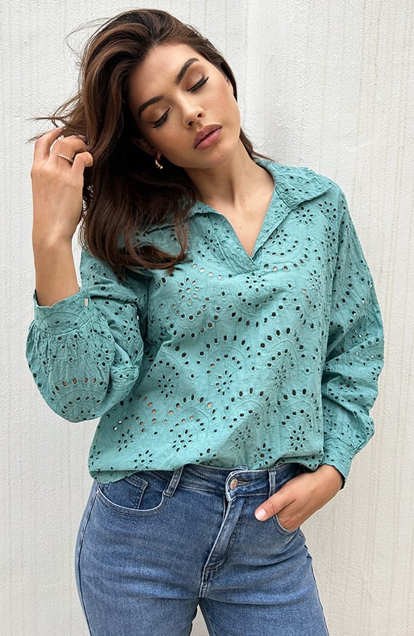 Embroidery Oversized Blouse Mint – shoparchief, foto 1