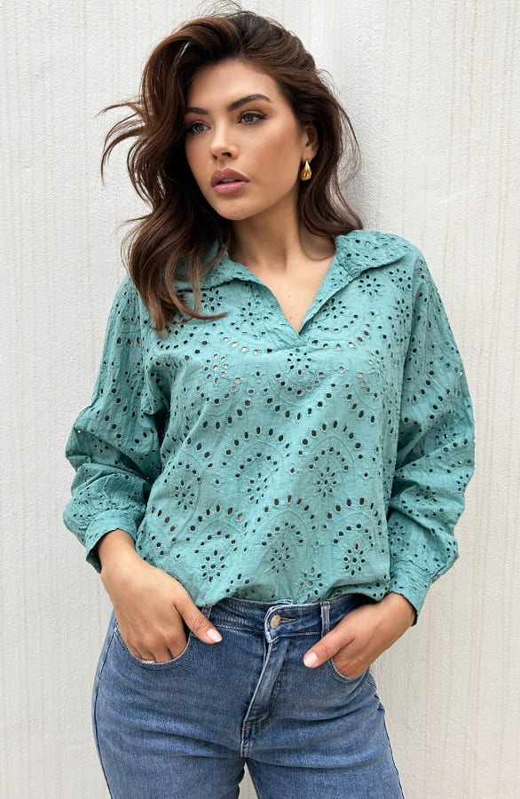 Embroidery Oversized Blouse Mint – shoparchief, foto 5