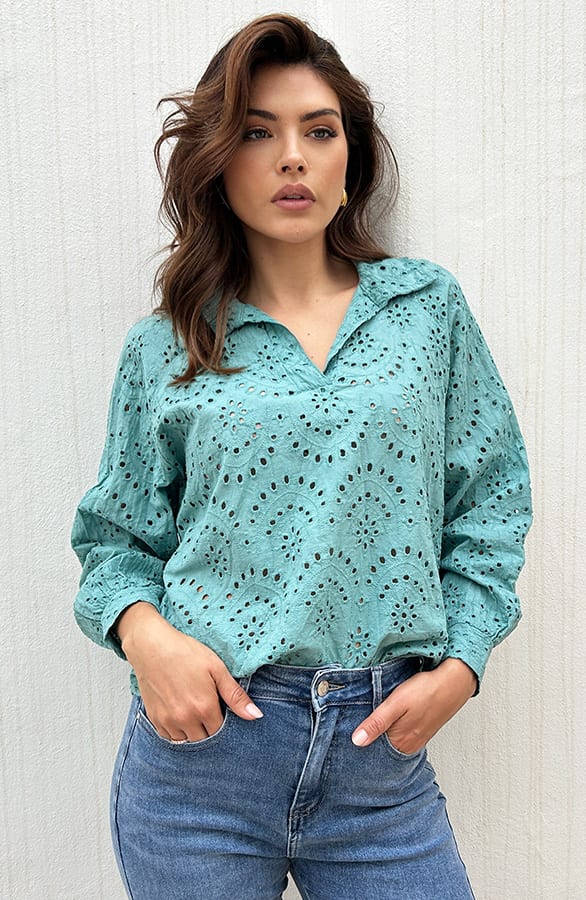 Embroidery Oversized Blouse Mint – shoparchief, foto 3