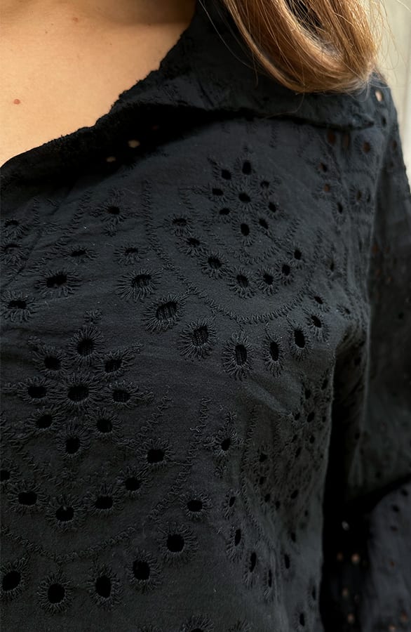 Embroidery Oversized Blouse Zwart – shoparchief, foto 5