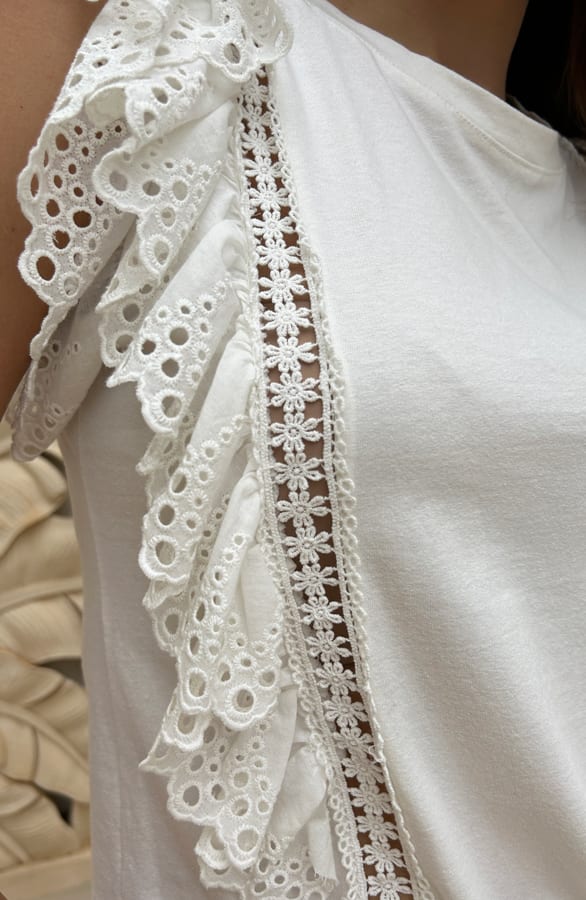 Embroidery Ruches Top Ecru – shoparchief, foto 6