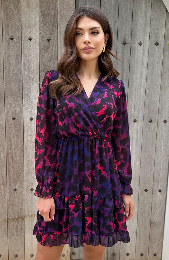 Exclusive Print V-Hals Dress Leopard Dark Purple – shoparchief, foto 2