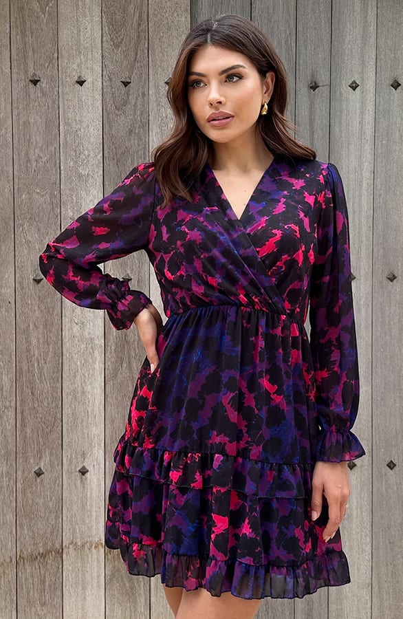 Exclusive Print V-Hals Dress Leopard Dark Purple – shoparchief, foto 1