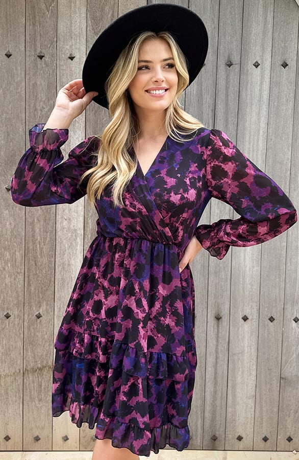 Exclusive Print V-Hals Dress Leopard Dust Roze – shoparchief, foto 1