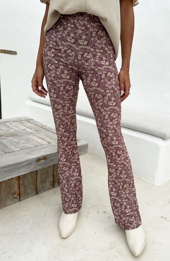 Flared Broek Bloemenprint Mauve – shoparchief, foto 1