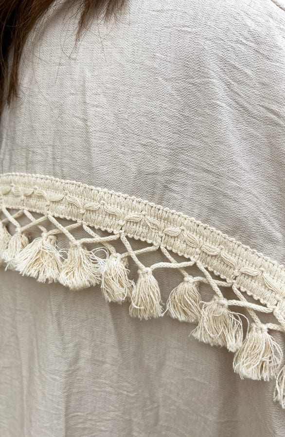 Fringe Oversized Blouse Cardigan Beige – shoparchief, foto 4