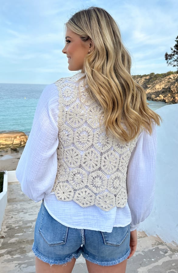 Gehaakt Boho Gilet Beige – shoparchief, foto 3