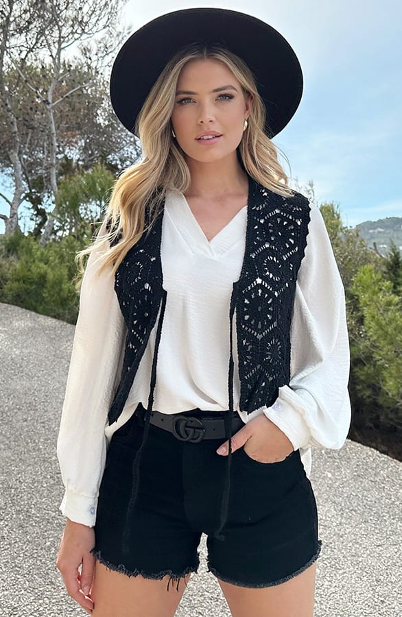 Gehaakt Boho Gilet Zwart – shoparchief, foto 5