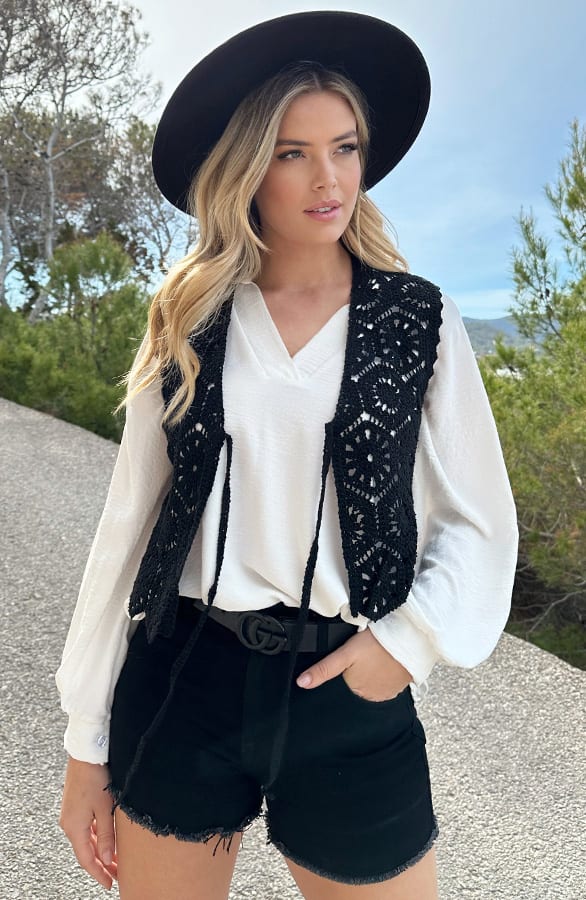 Gehaakt Boho Gilet Zwart – shoparchief, foto 2