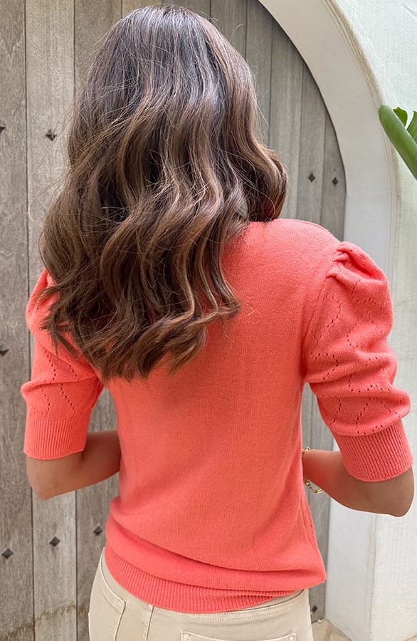 Hartjes Knitted Pofmouwen Top Koraal – shoparchief, foto 9