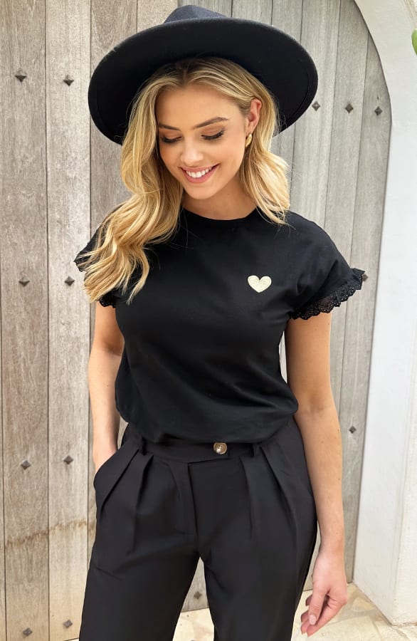 Hartjes Top Embroidery Mouwen Zwart – tops, foto 7