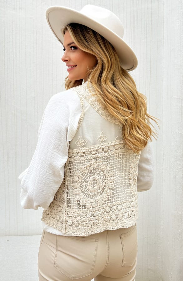 Kanten Boho Gilet Beige – shoparchief, foto 2