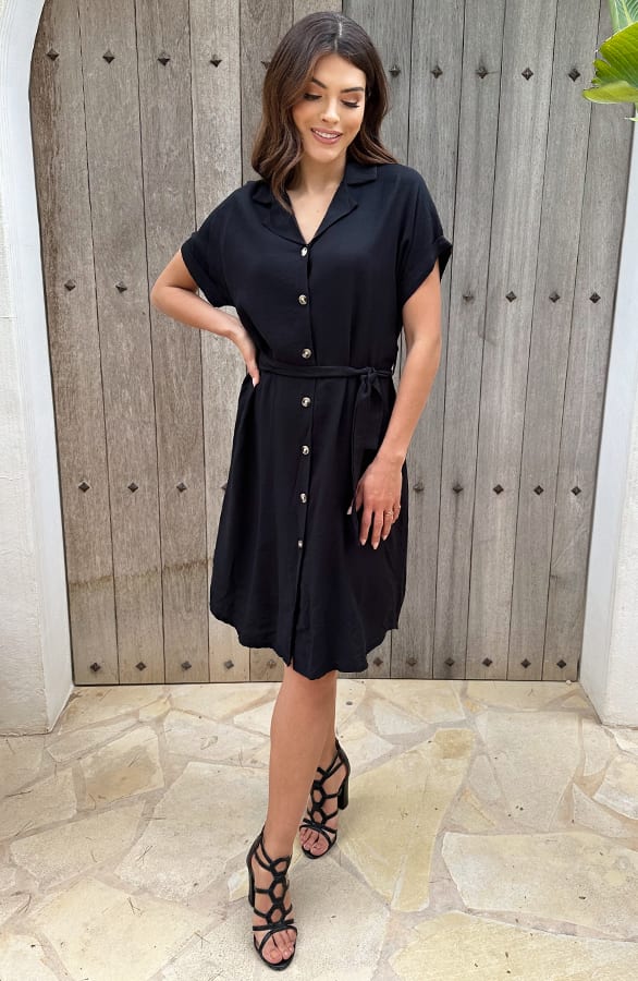 Knopen Midi Jurk Zwart – shoparchief, foto 1