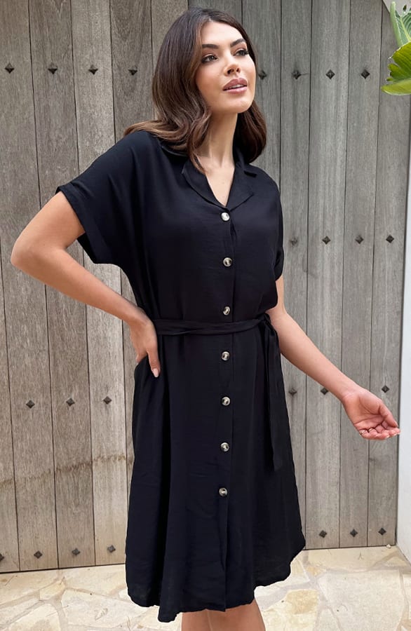 Knopen Midi Jurk Zwart – shoparchief, foto 3