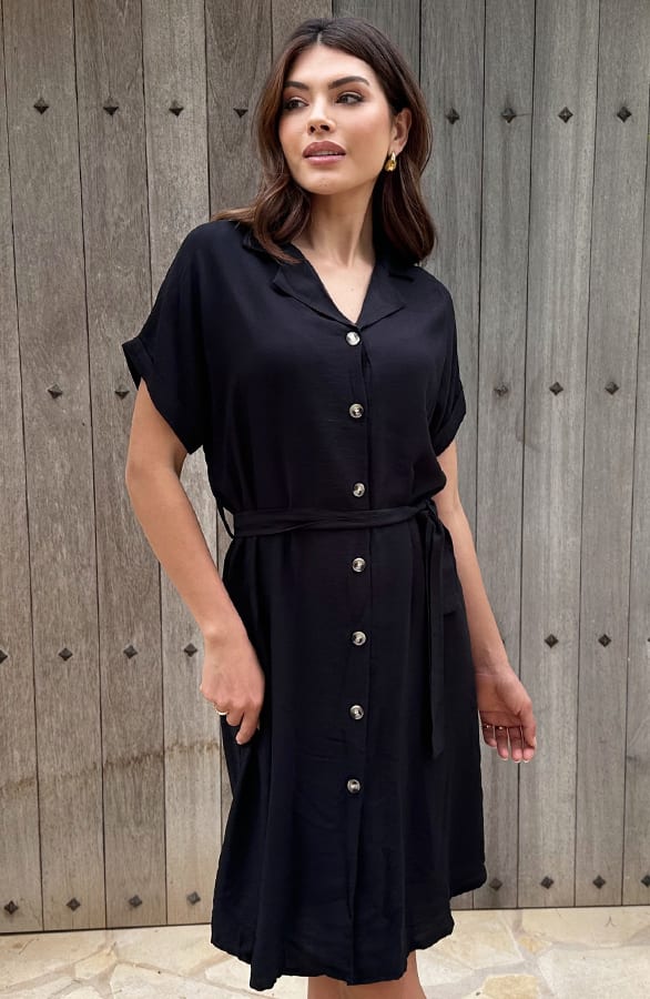Knopen Midi Jurk Zwart – shoparchief, foto 2