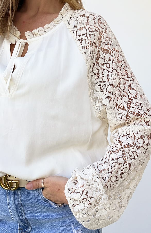 Lace Sleeve Shirt Ecru – shoparchief, foto 1